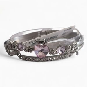 Betsey Johnson Silver-toned Princess Heart Hinged Bangle Bracelet